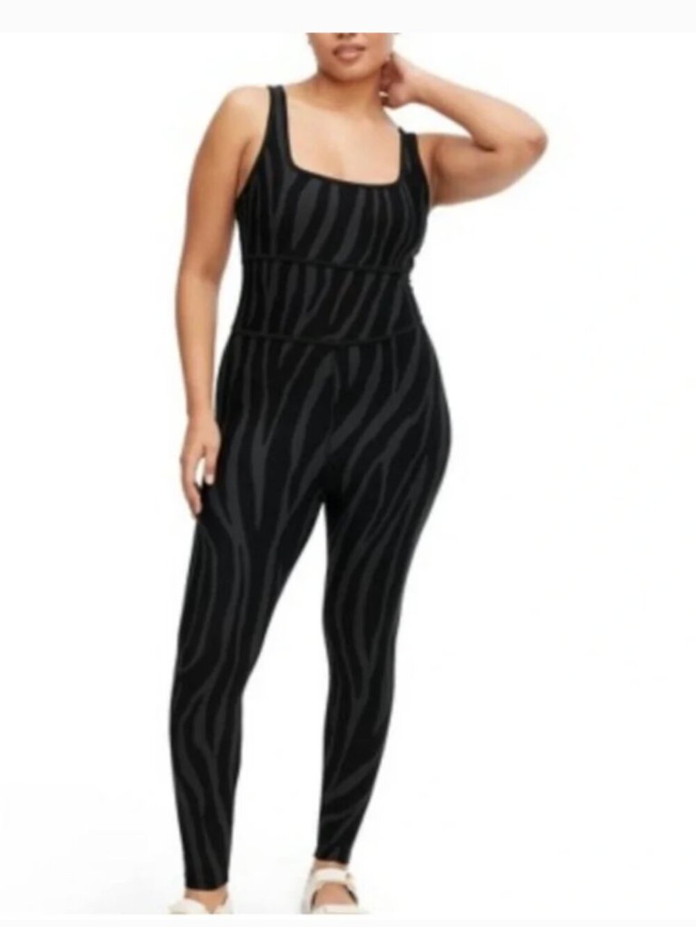 Black Gray Zebra Print Racerback Full Length Bodysuit Size XL DVF for Target